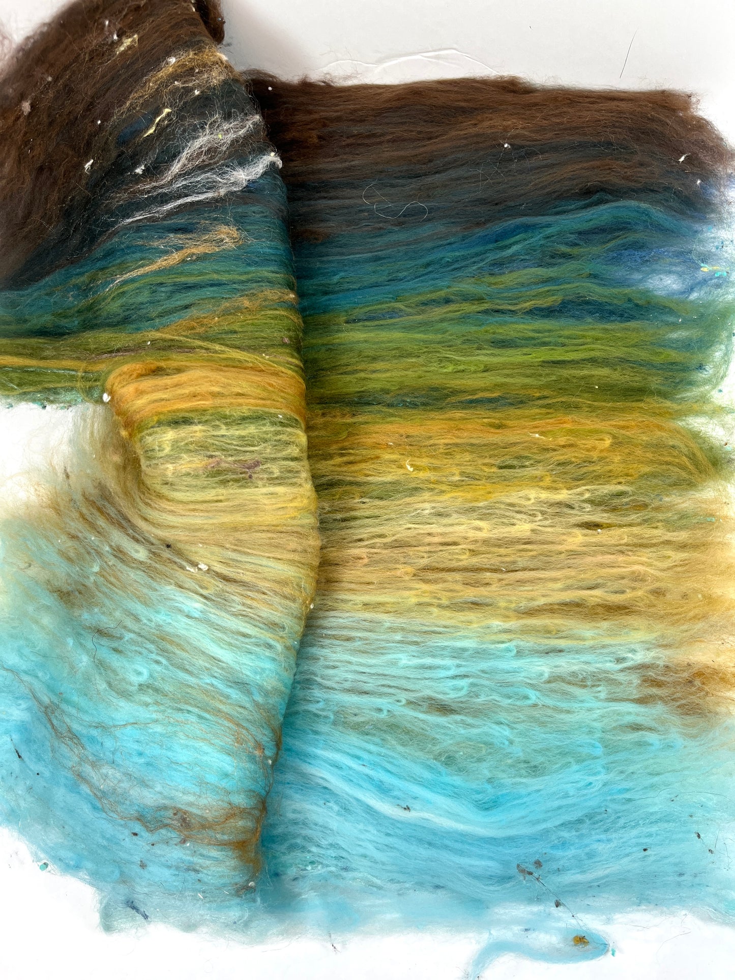 Sherwood Forest Batt 1228-04, 2.4 oz, 18.5 micron Merino wool, silk, spinning fiber, felting wool, weaving fiber