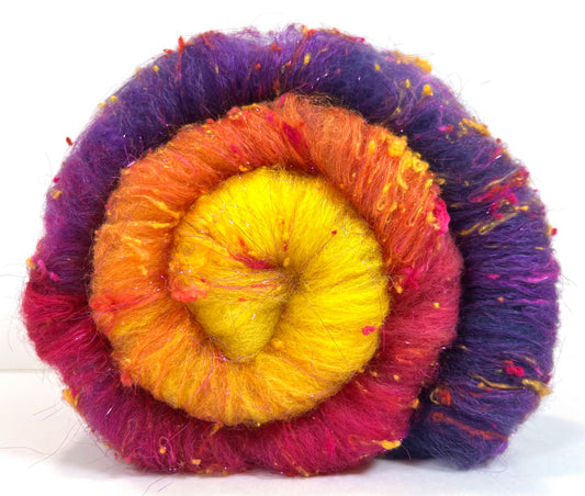 Sassy Gradient Batt 0520-03 - 2.3 oz Cormo wool, silk, noils, spinning fiber, drumcarded, handspinning, nuno, felting wool