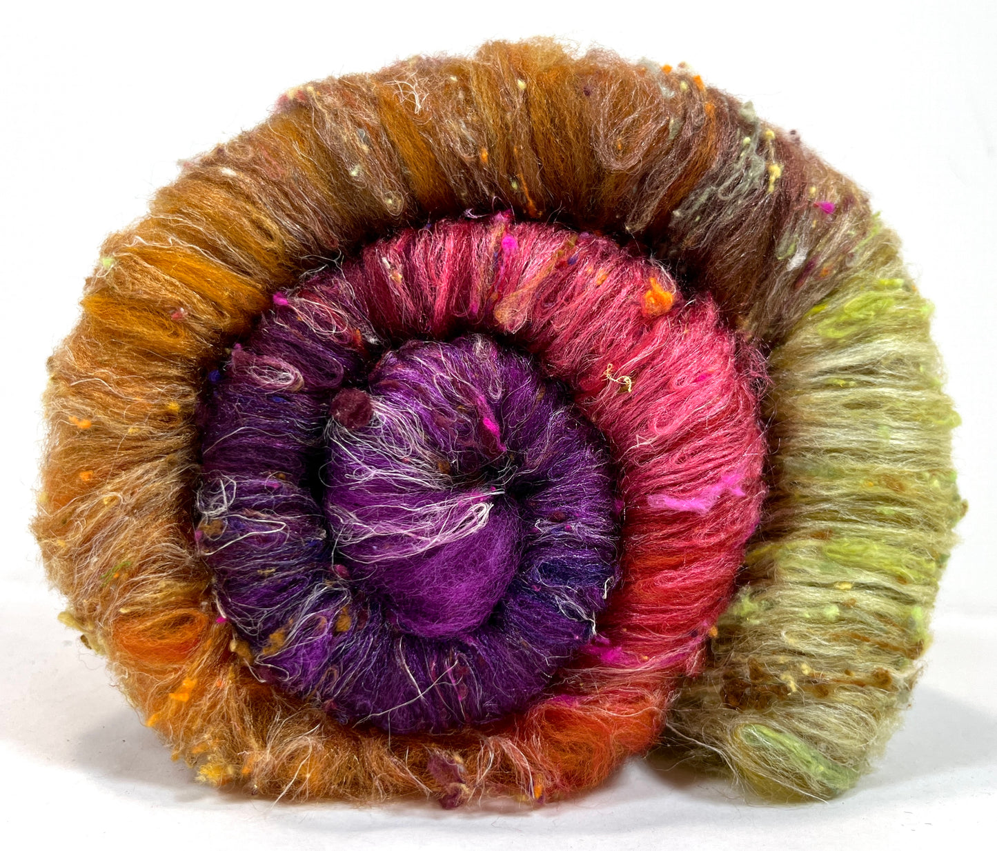 Curried Beets Batt 1231-01 - 2.7 oz Polwarth wool, silk, noils, spinning fiber, drumcarded, handspinning, nuno, felting wool