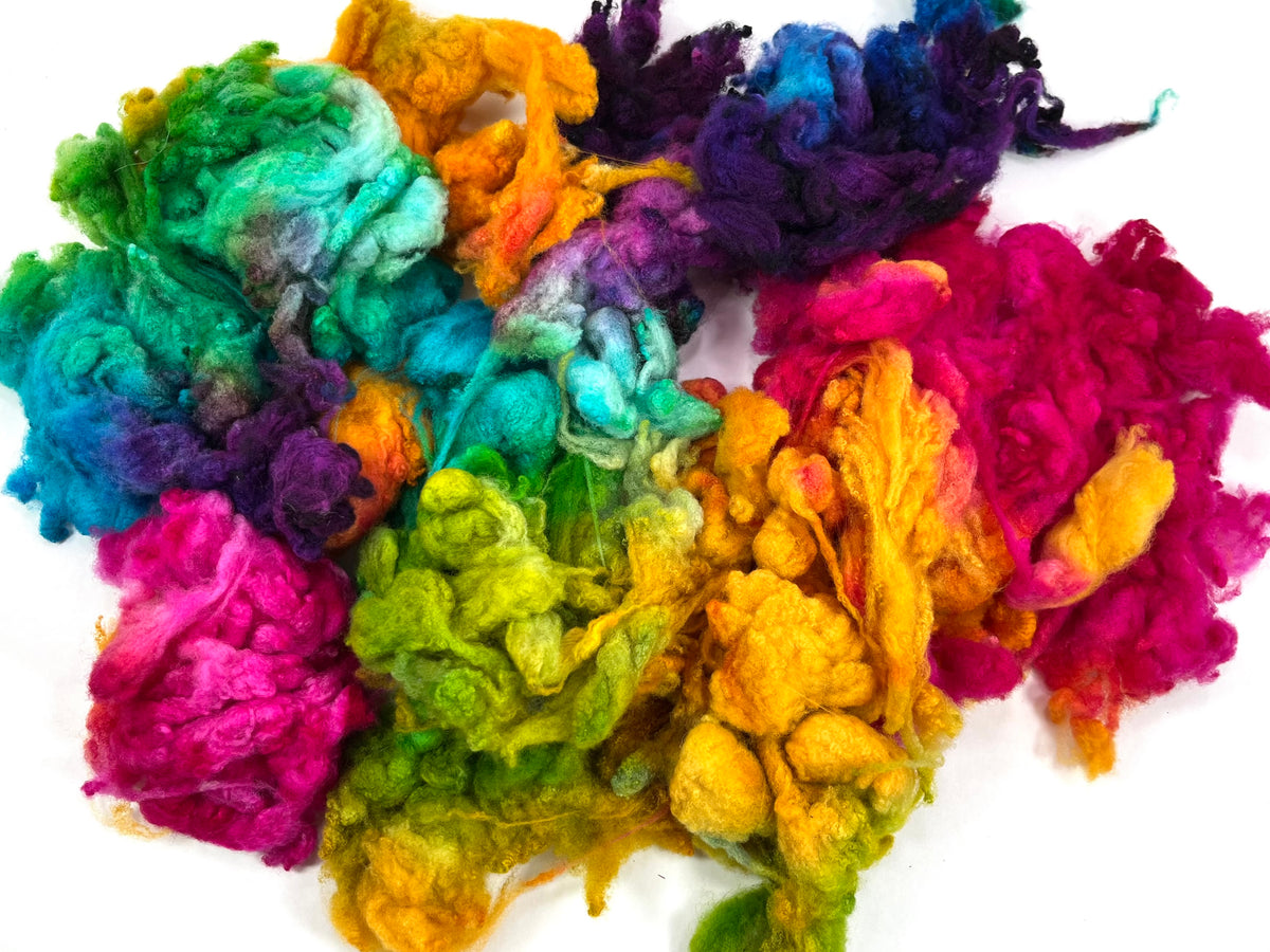 Cormo fleece, 4 oz, Plumeria colorway, clean, top quality, spinning, felting, fiber art, doll hair, nuno, art yarn, 0906-01