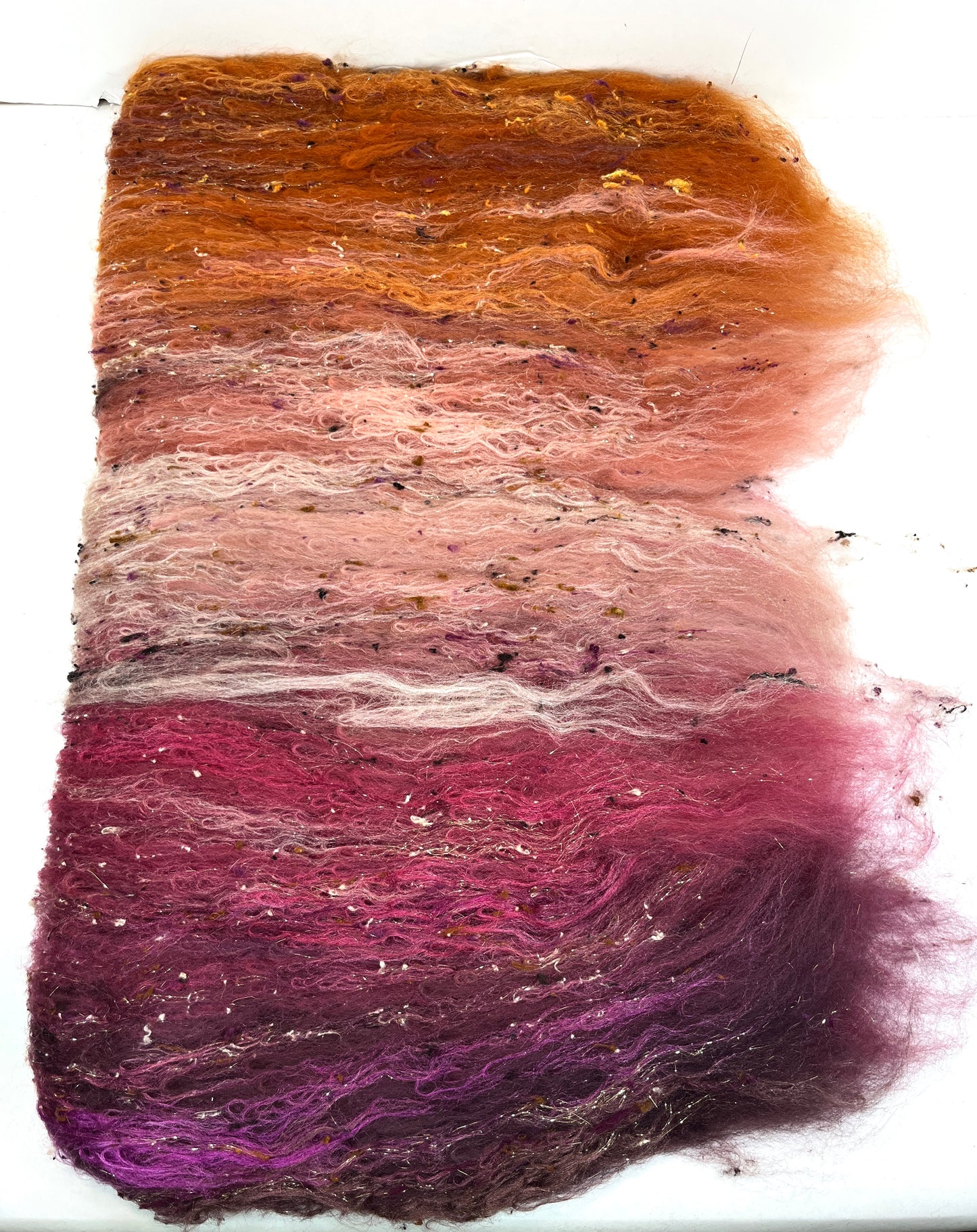 Rowena Gradient Batt 0815-02 - 2.4 oz Polwarth wool, silk, noils, spinning fiber, handspinning, nuno, felting wool, weaving, spindle