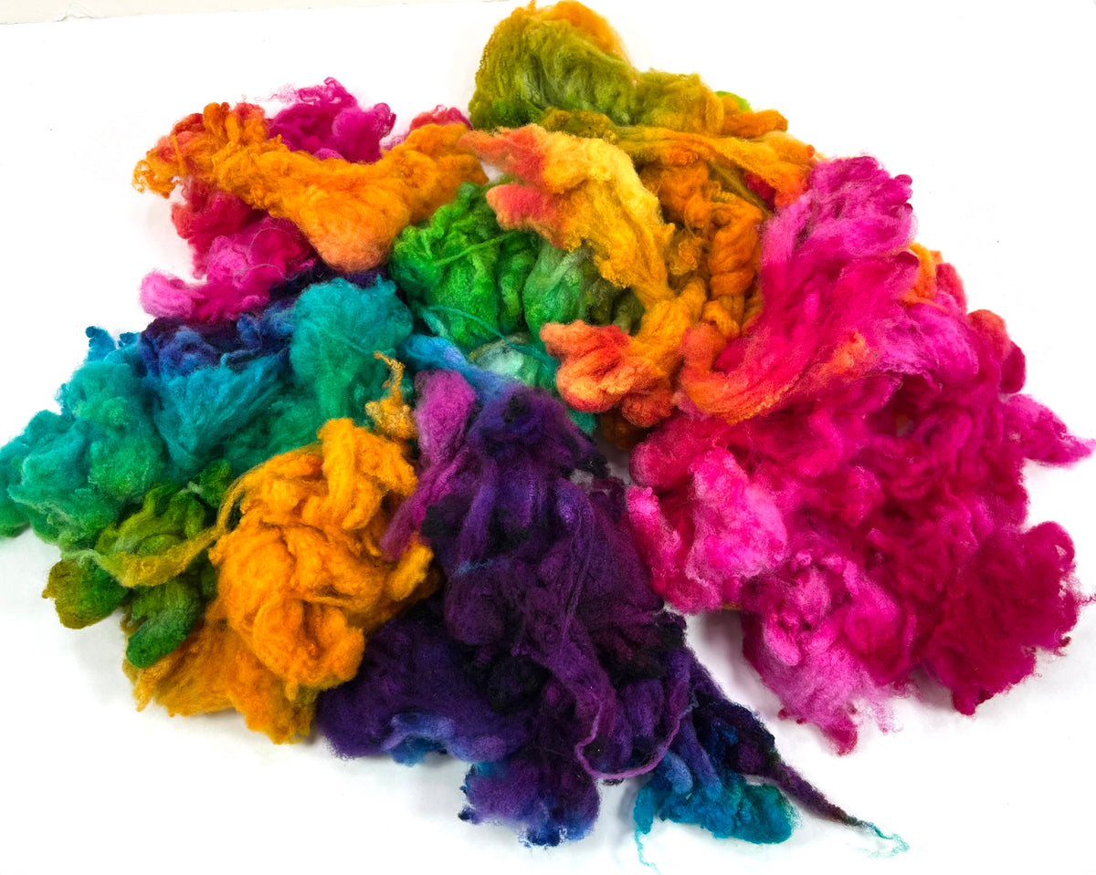 Cormo fleece, 4 oz, Plumeria colorway, clean, top quality, spinning, felting, fiber art, doll hair, nuno, art yarn, 0906-01