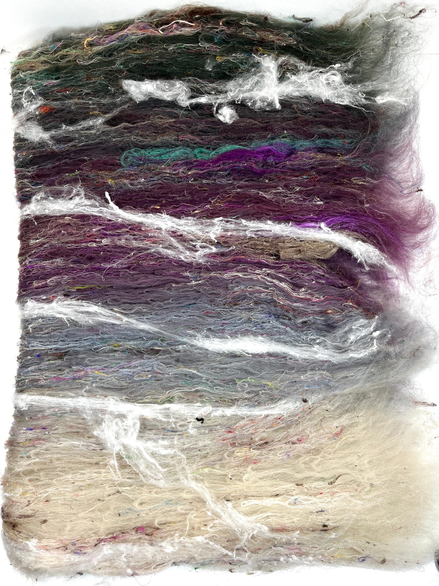 Morning Fog Batt 0104-02 - 2.5 oz Polwarth wool, silk, noils, spinning fiber, drumcarded, handspinning, nuno, felting wool