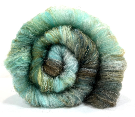 Tide Pool Special Batt 0830-02 - 3.2 oz Merino and Polwarth wool, silk, flax, spinning fiber, handspinning, nuno, felting wool, weaving, spindle