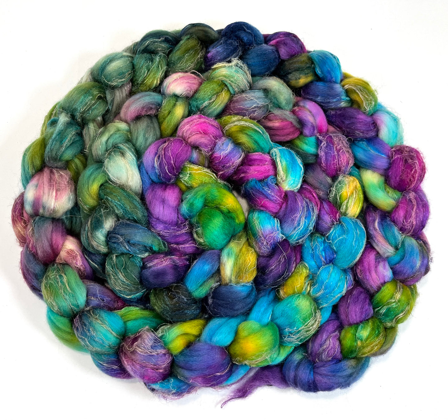 Day's End 0728-04, 8.4 oz Merino, silk, flax wool combed top, roving, spinning fiber, handspinning, felting, needle felting, weaving supplies