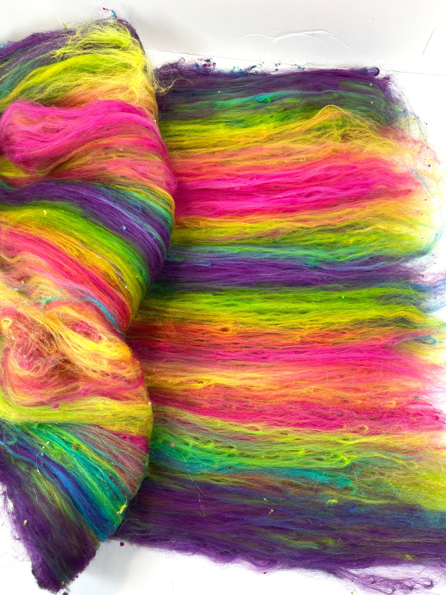 Tie Dye SC Batt 0508-04 - 3.1 oz Polwarth wool, silk, noils, spinning fiber, drumcarded, handspinning, nuno, felting wool