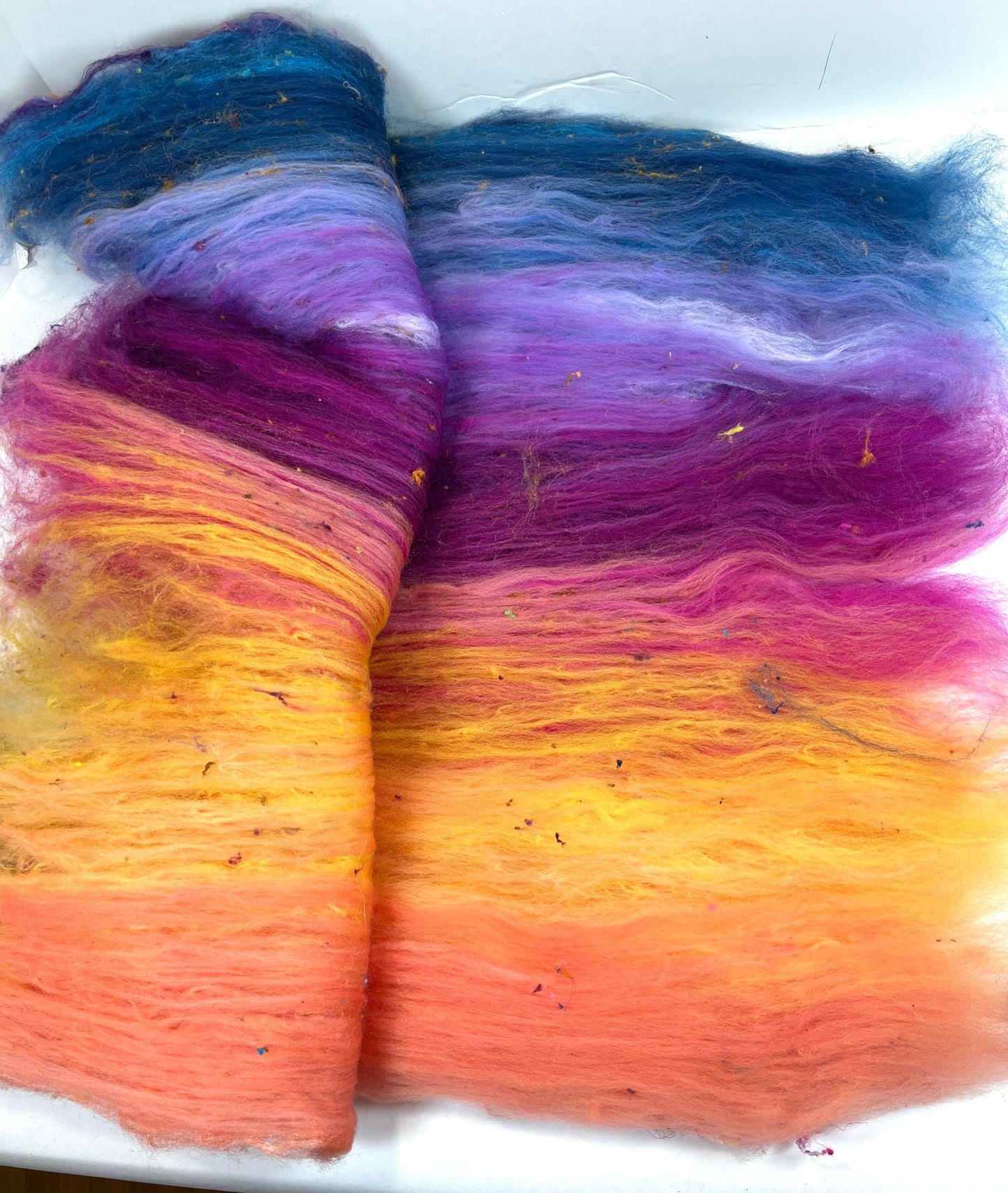 Big Sky Sunset Batt 1215-07 - 2.7 oz Cormo wool, silk, noils, spinning fiber, drumcarded, handspinning, nuno, felting wool