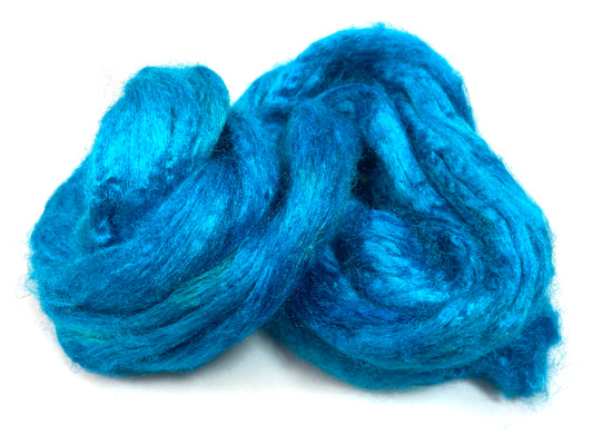 Tussah Silk - Turquoise - hand dyed, nuno felting, spinning fiber, art yarn, handspinning, felting fiber, corespinning, roving, 1101-21