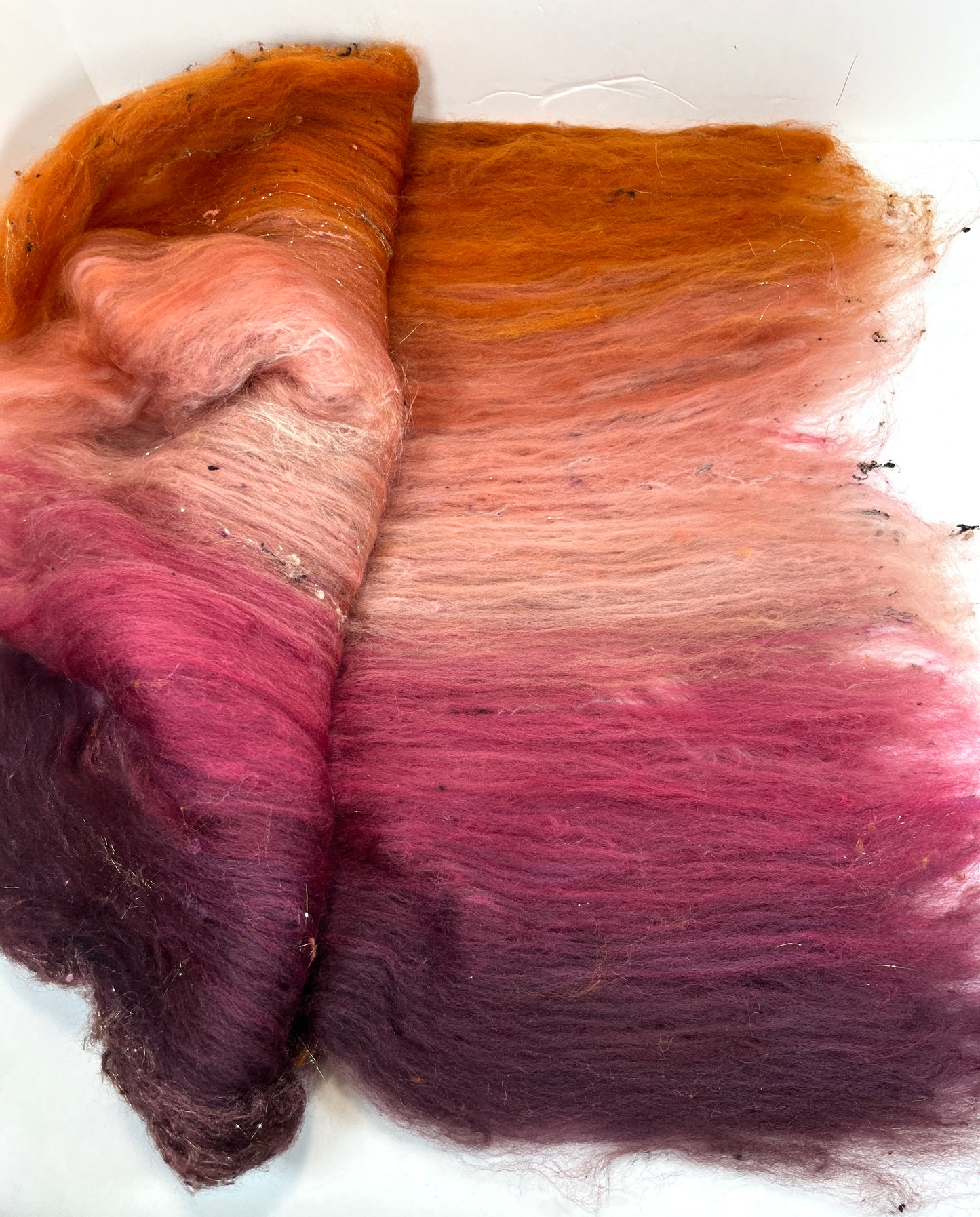 Rowena Gradient Batt 0815-02 - 2.4 oz Polwarth wool, silk, noils, spinning fiber, handspinning, nuno, felting wool, weaving, spindle