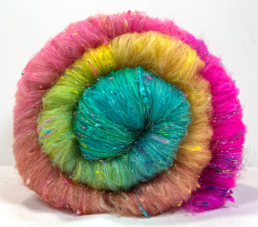Fairy Dust Batt 0104-04 - 2.6 oz Polwarth wool, silk, noils, spinning fiber, drumcarded, handspinning, nuno, felting wool