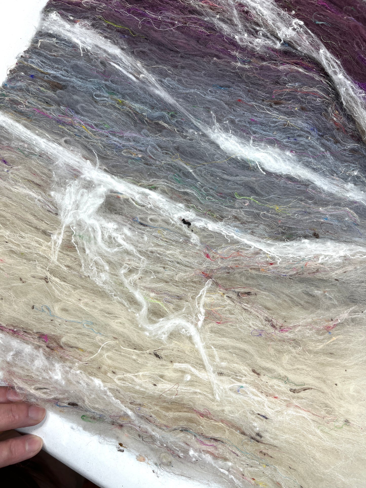 Morning Fog Batt 0104-02 - 2.5 oz Polwarth wool, silk, noils, spinning fiber, drumcarded, handspinning, nuno, felting wool