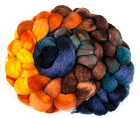 Harvest Moon MG - 4 oz hand painted wool combed top, roving, spinning fiber, handspinning, felting