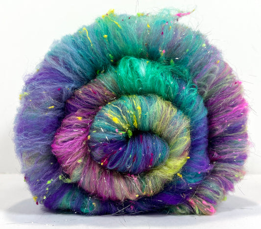 Disco Fever Batt 0819-04 - 2.4 oz Cormo wool, silk, noils, spinning fiber, handspinning, nuno, felting wool, weaving, spindle