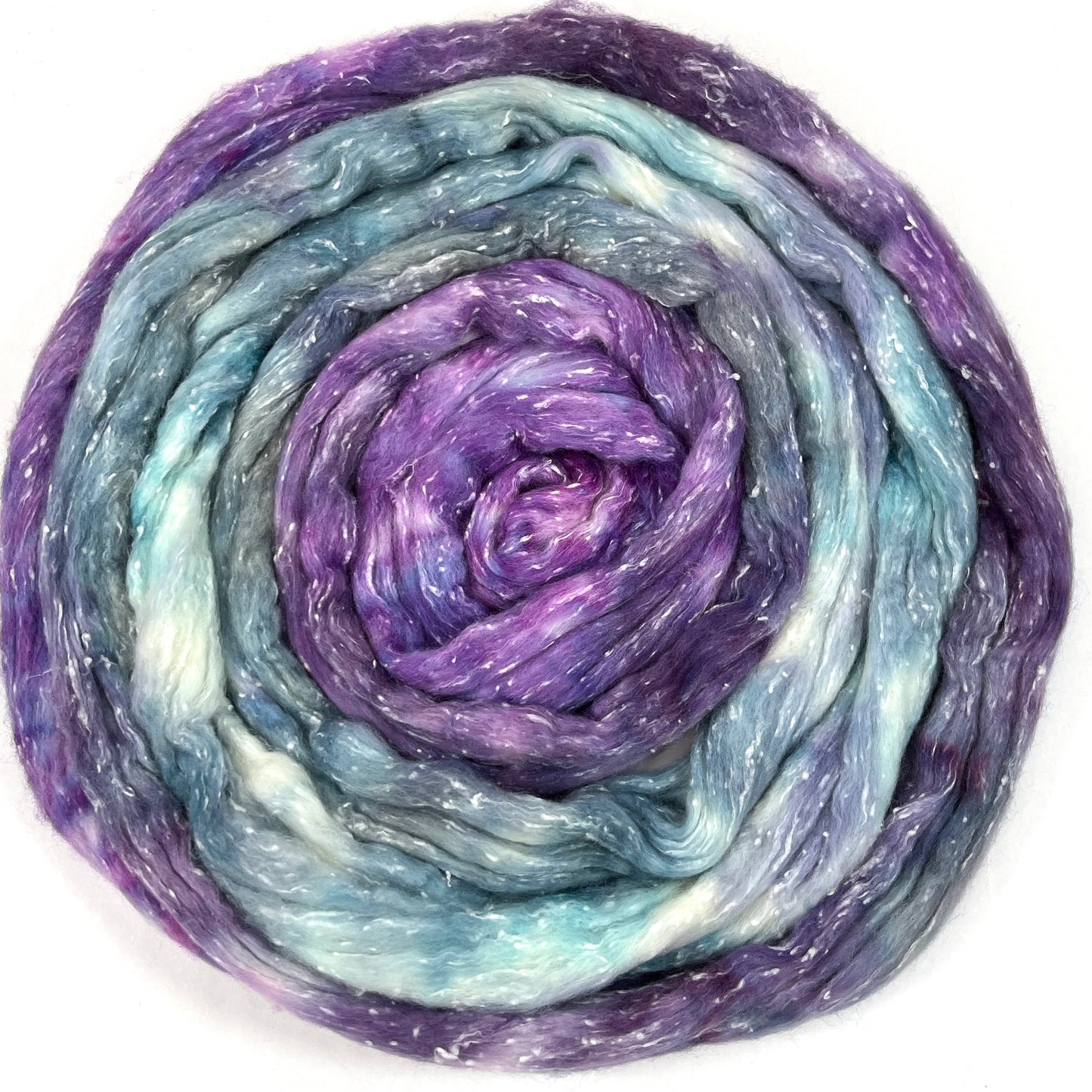 Frostberry MG - 4 oz 80/20 South American wool/rayon nepps combed top, roving, spinning fiber, handspinning, felting, needle felting, weaving supplies