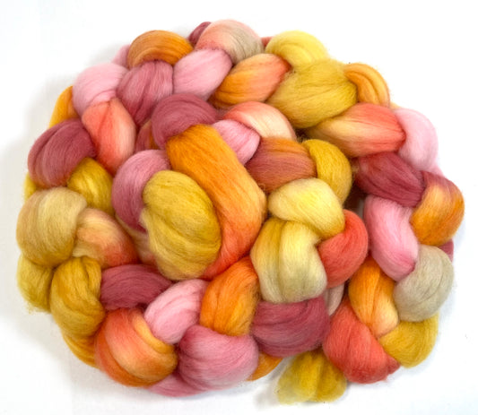 Peach Melba SC - 4 oz hand painted wool combed top, roving, spinning fiber, handspinning, felting