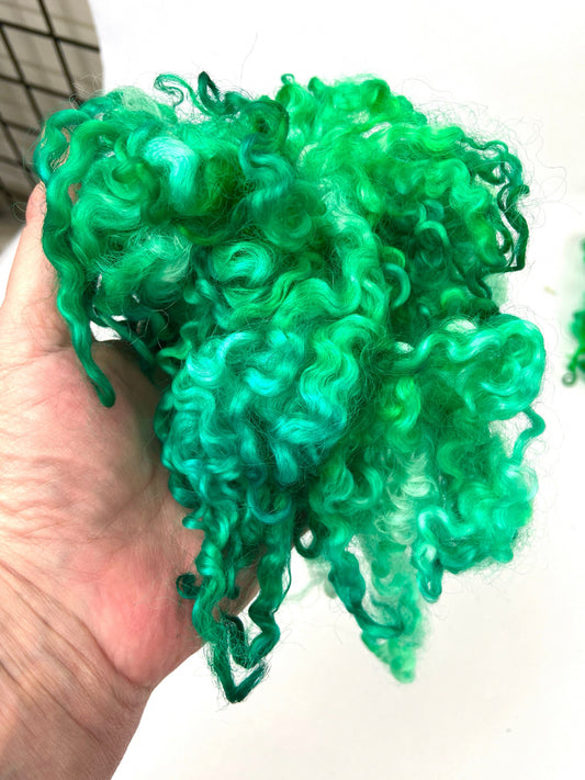 Wensleydale Locks, .8 oz, Electric Lime, 4-6 inches long, super clean, spinning, felting, fiber art, doll hair, nuno, lockspun yarn 1010-08
