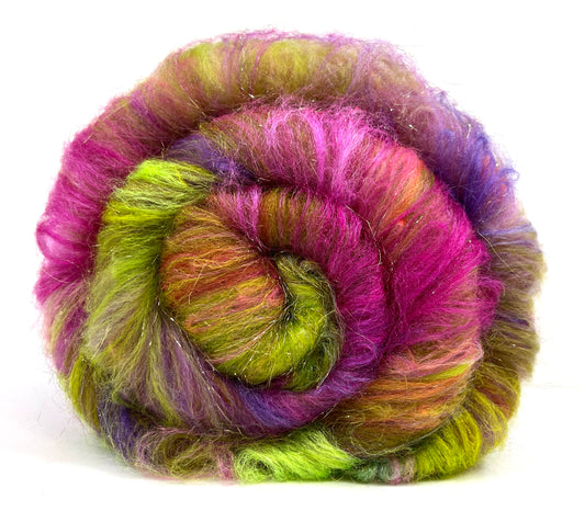 Sweet Corrosion Batt 0515-07 - 2.8 oz Polwarth wool, silk, noils, spinning fiber, drumcarded, handspinning, nuno, felting wool