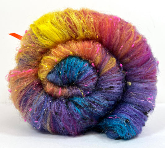 Big Sky Sunset Batt 0515-06 - 2.6 oz Targhee wool, silk, noils, spinning fiber, drumcarded, handspinning, nuno, felting wool