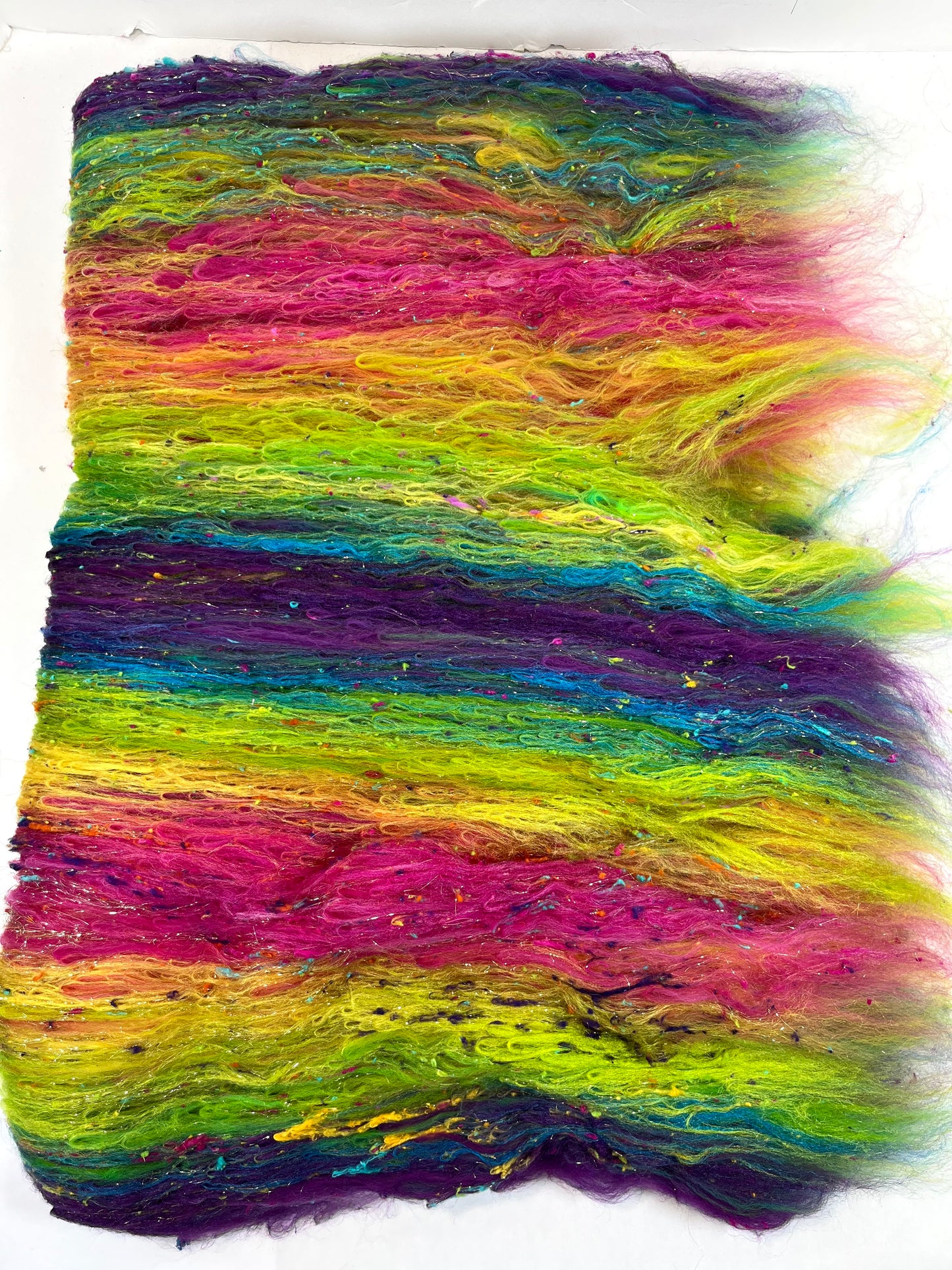 Tie Dye SC Batt 0508-04 - 3.1 oz Polwarth wool, silk, noils, spinning fiber, drumcarded, handspinning, nuno, felting wool