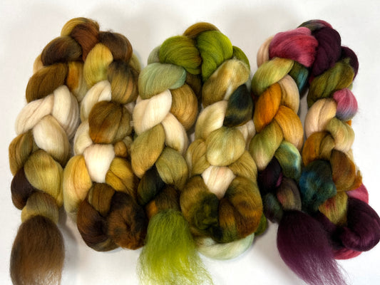 Fade Set - 6 oz total, Falkland Merino wool combed top, combo spin, plying set, roving, spinning fiber, handspinning, felting, HWR1202