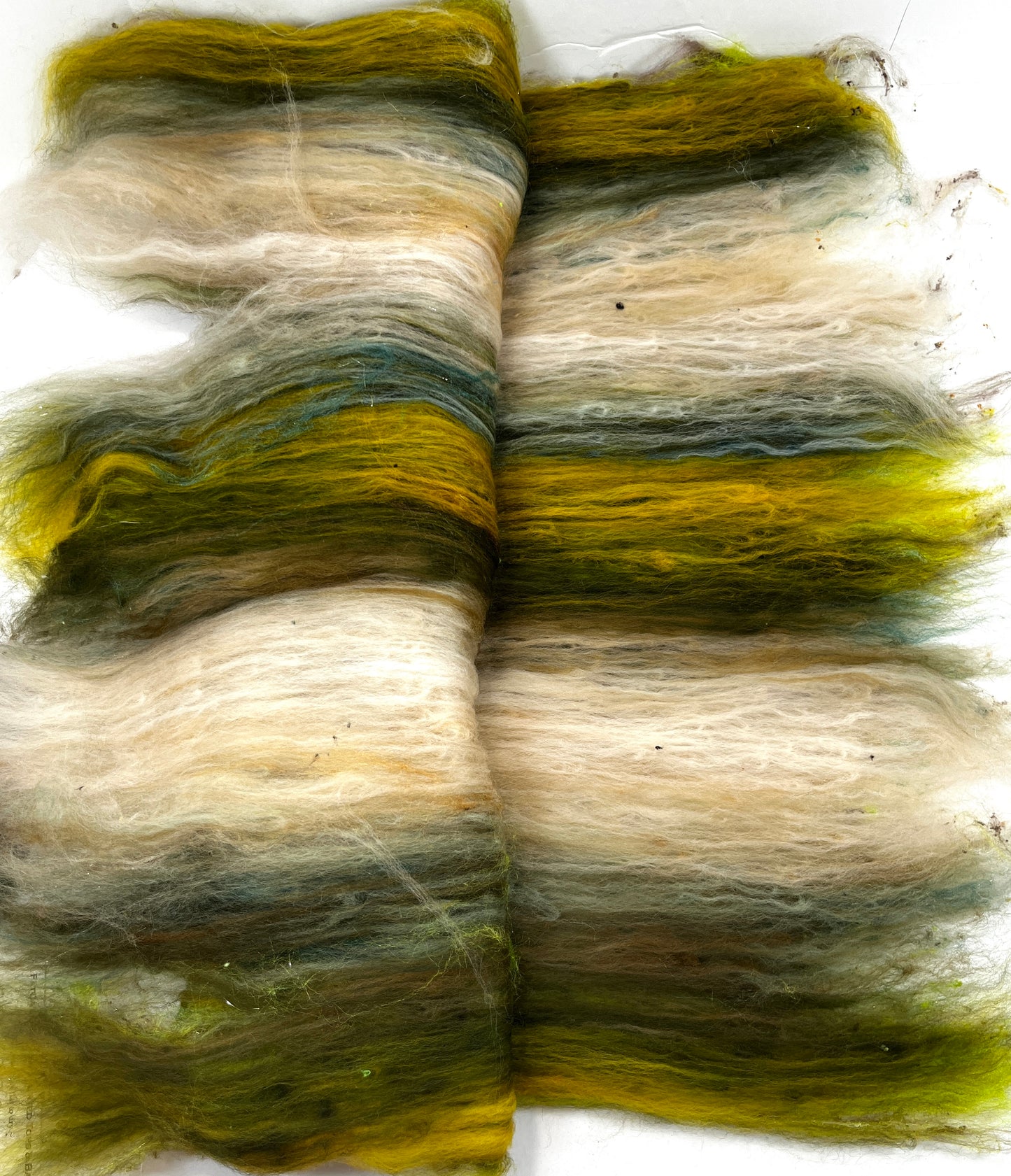Willow Batt 0120-05 - 2.8 oz Falkland Merino wool, silk, hemp, noils, spinning fiber, drumcarded, handspinning, nuno, felting wool