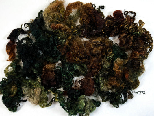 Wensleydale Locks, Peat Bog colorway, super clean, spinning, felting, fiber art, doll hair, nuno, lockspun yarn