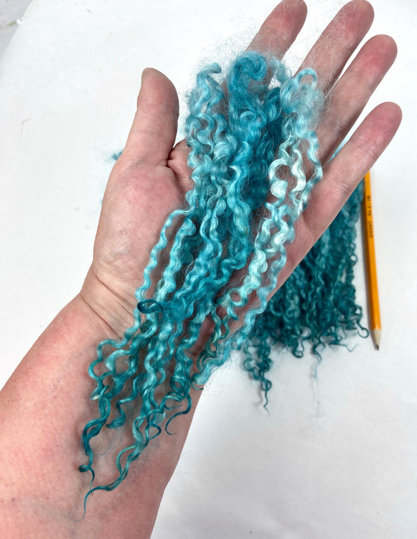 Wensleydale locks, Soft Aqua, 1 oz, 6-8 inches long, super clean, spinning, felting, fiber art, doll hair, nuno, lockspun yarn