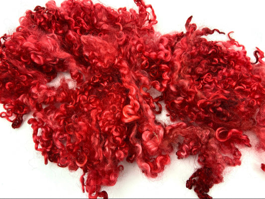 Wensleydale Locks, 1 oz, Red, 4-5 inches, super clean, spinning, felting, fiber art, doll hair, nuno, art yarn 1009-01