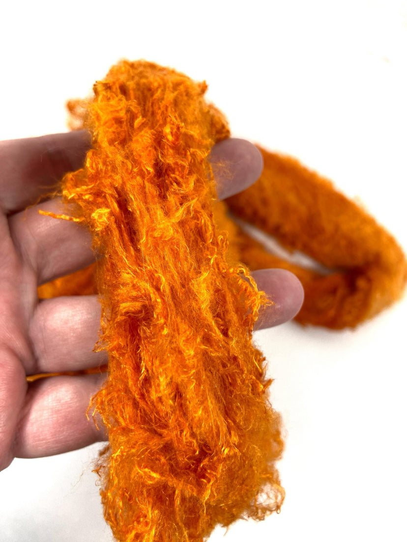 Silk Laps, Orange, 1014-02, mulberry silk, nuno, wet felting, spinning fiber, art yarn, handspinning, felting fiber, corespinn