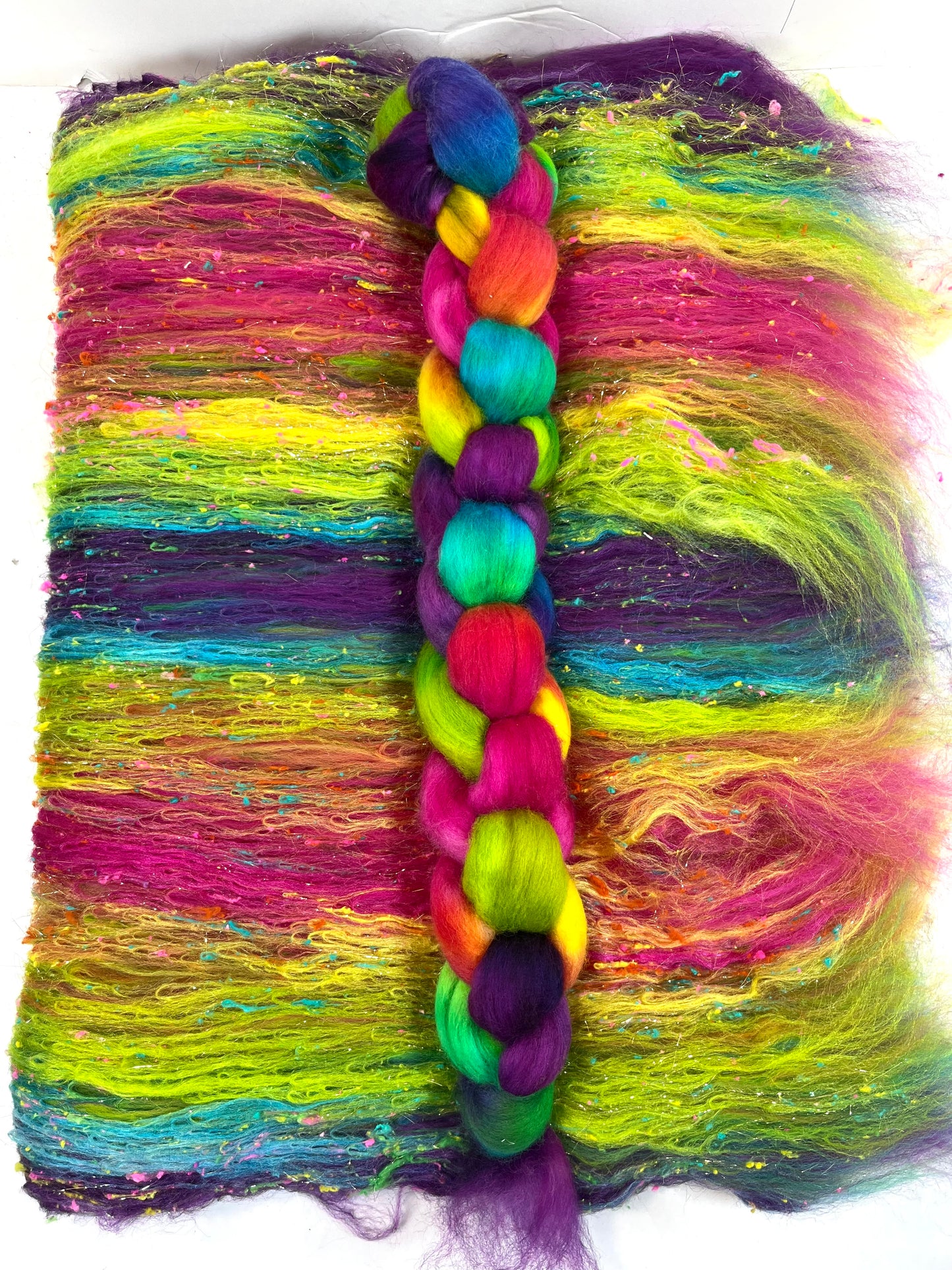 Tie Dye Batt/Top Combo 0508-07 - 5.2 oz Polwarth wool, silk, noils, spinning fiber, drumcarded, handspinning, nuno, felting wool