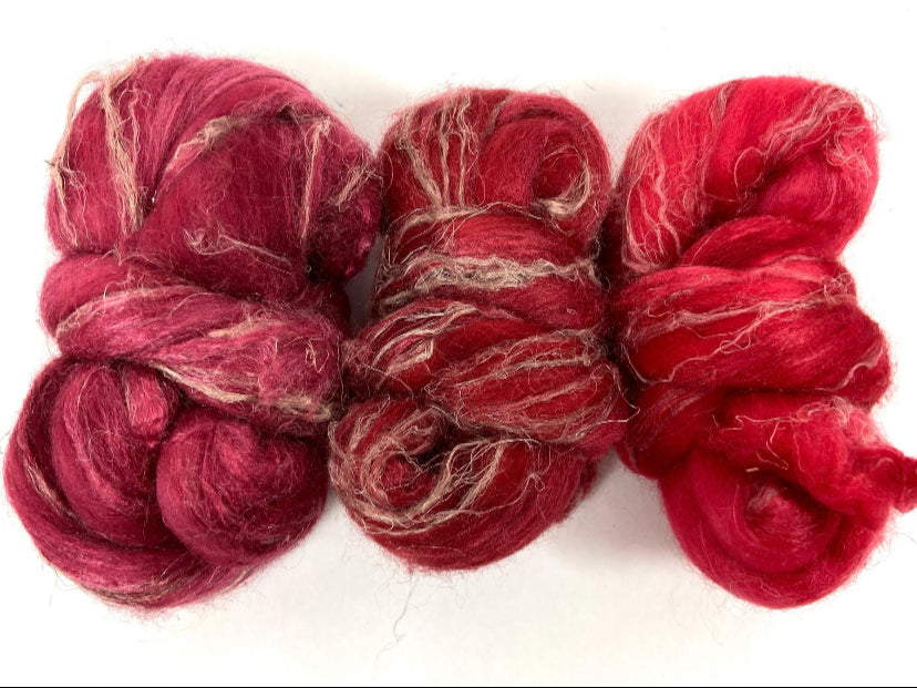 Combo Pack - 3 oz, Merino, silk, flax combed top, mirrored gradient, roving, spinning fiber, handspinning, felting, wool 1022-01