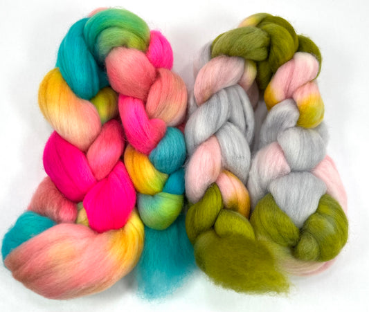 Braaains! and Fairy Dust combo - 4 oz total, Falkland Merino wool combed top, roving, spinning fiber, handspinning, felting