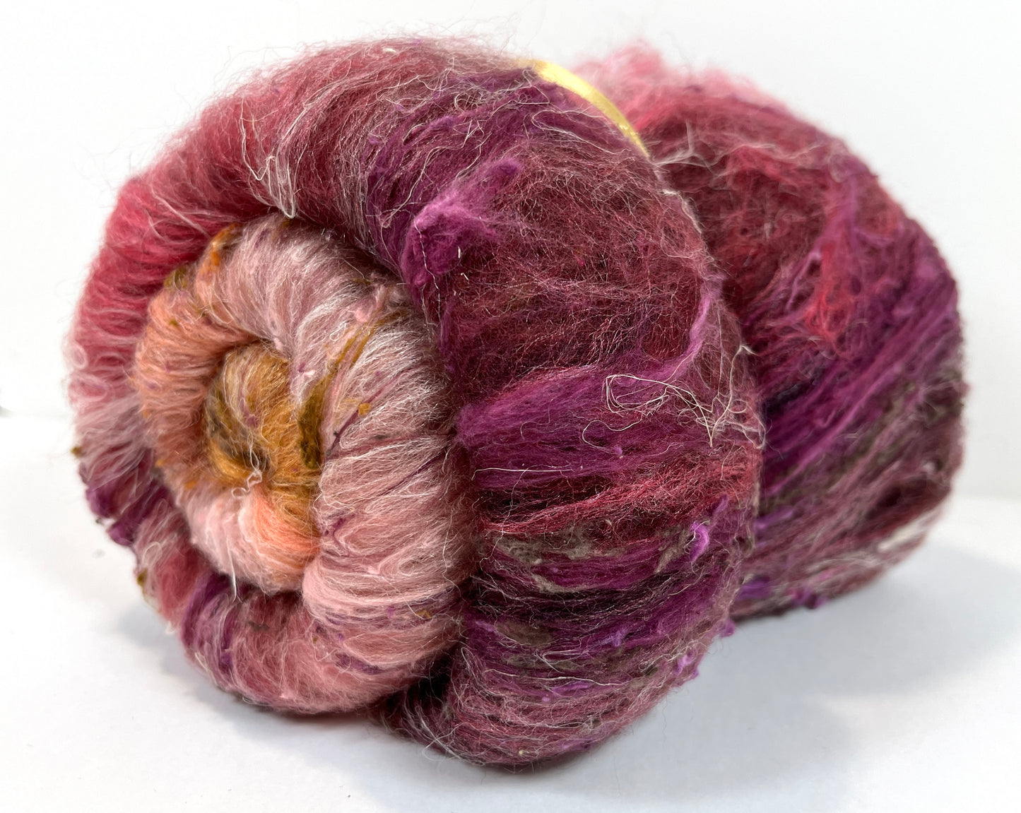 Rowena Batt 1111-02 - 3 oz Corriedale wool, silk, hemp, noils, spinning fiber, drumcarded, handspinning, nuno, felting wool