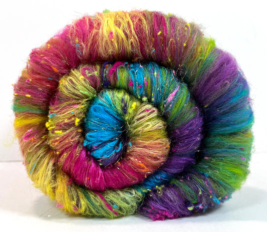 Tie Dye SC Batt 0508-02 - 3 oz Polwarth wool, silk, noils, spinning fiber, drumcarded, handspinning, nuno, felting wool (Copy)