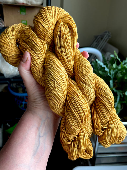 Mulberry Silk Yarn, Yellow Ochre, 437 yds/3.5 oz, silk noil yarn, OOAK