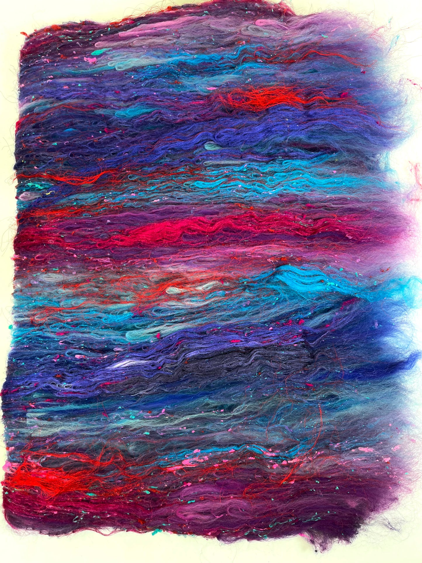 Midnight Fantastic Batt 0501-01 - 2.8 oz Cormo wool, silk, noils, spinning fiber, drumcarded, handspinning, nuno, felting wool