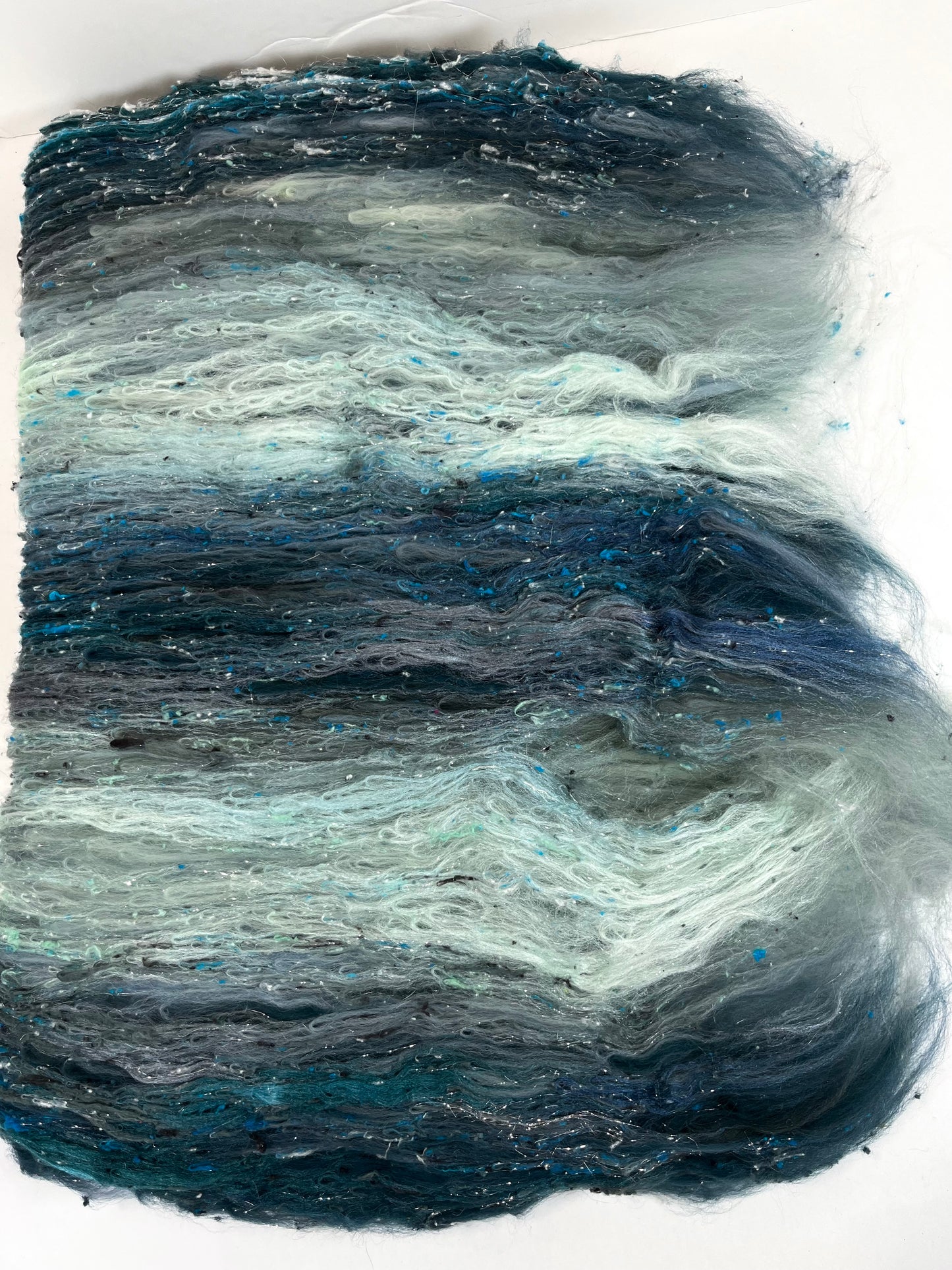 The River Styx Batt 0608-06 - 2.6 oz Falkland Merino wool, silk, noils, spinning fiber, drumcarded, handspinning, nuno, felting wool