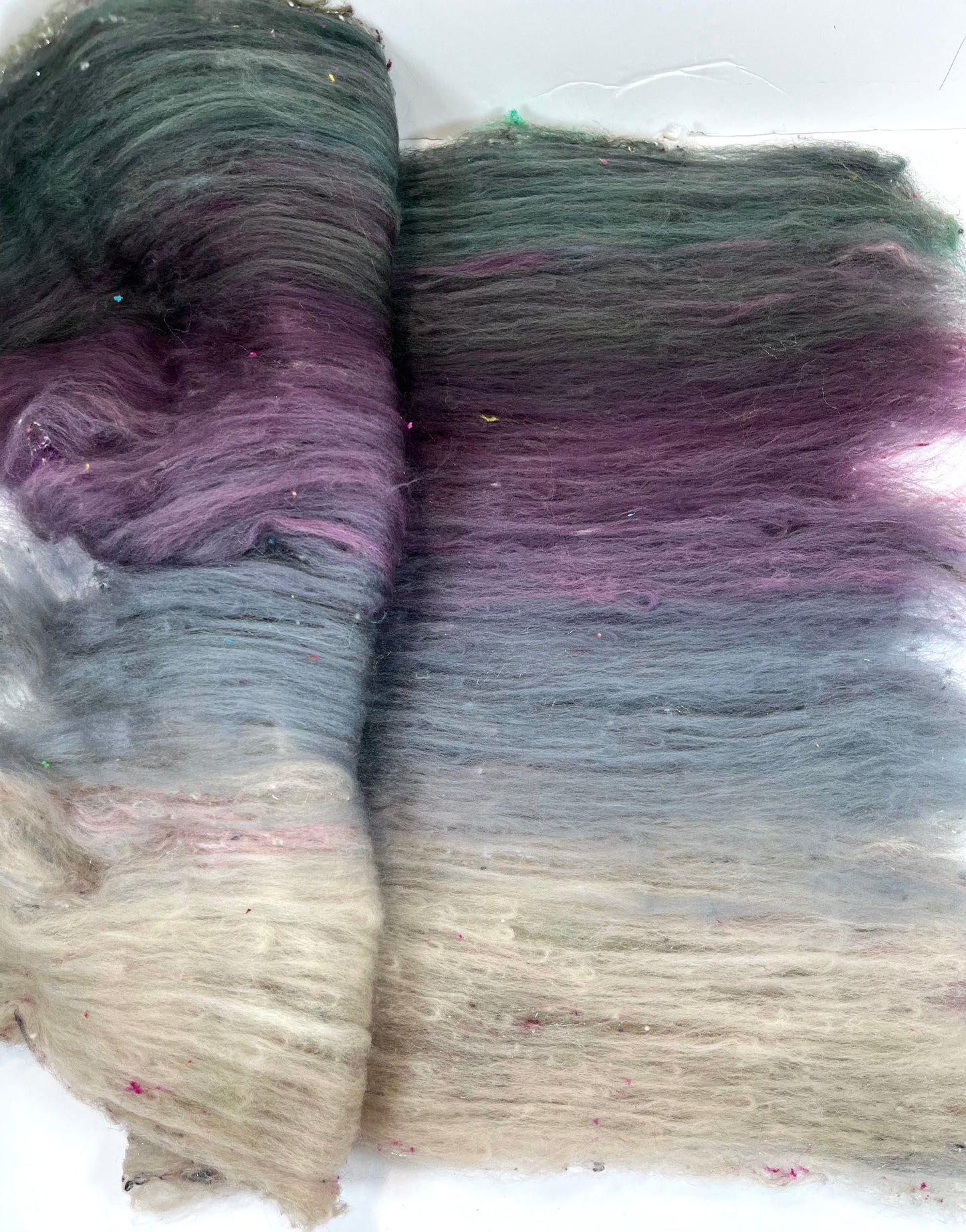 Morning Fog Gradient Batt 0608-03 - 2.4 oz Polwarth wool, silk, noils, spinning fiber, drumcarded, handspinning, nuno, felting wool