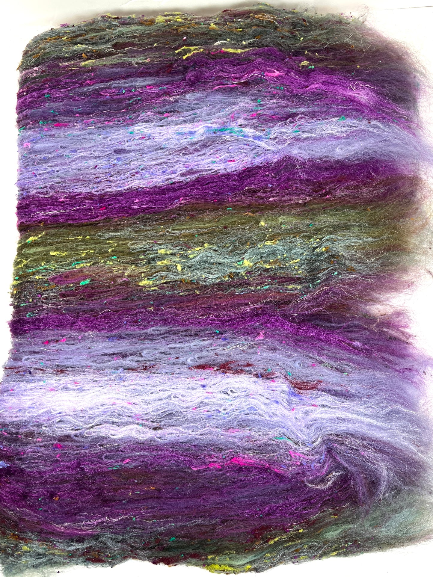Arabesque Batt 1229-01 - 2.7 oz Polwarth wool, silk, noils, spinning fiber, drumcarded, handspinning, nuno, felting wool