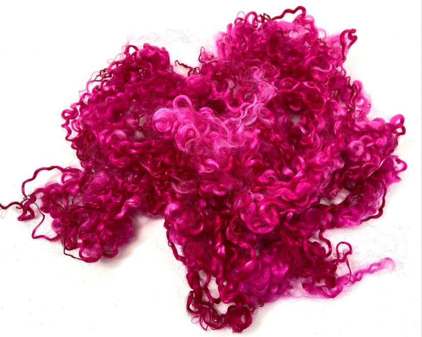 Wensleydale locks, 1 oz, Magenta, 5 inches long, super clean, spinning, felting, fiber art, doll hair, nuno, lockspun yarn 0515-04