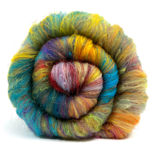 Crayon Box Batt 0516-02 - 3.5 oz Soft wool, sparkle, spinning fiber, drumcarded, handspinning, nuno, felting wool