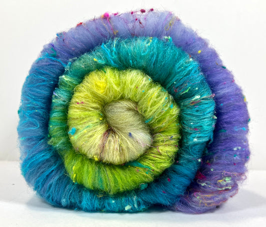 Chrysalis Batt 1107-02 - 2.3 oz Falkland Merino wool, silk, noils, spinning fiber, drumcarded, handspinning, nuno, felting wool