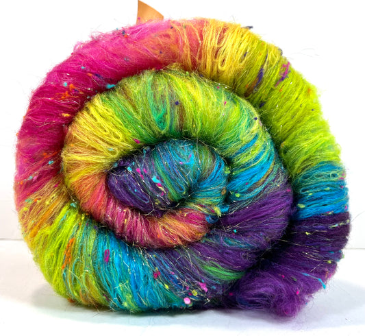 Tie Dye SC Batt 0508-04 - 3.1 oz Polwarth wool, silk, noils, spinning fiber, drumcarded, handspinning, nuno, felting wool