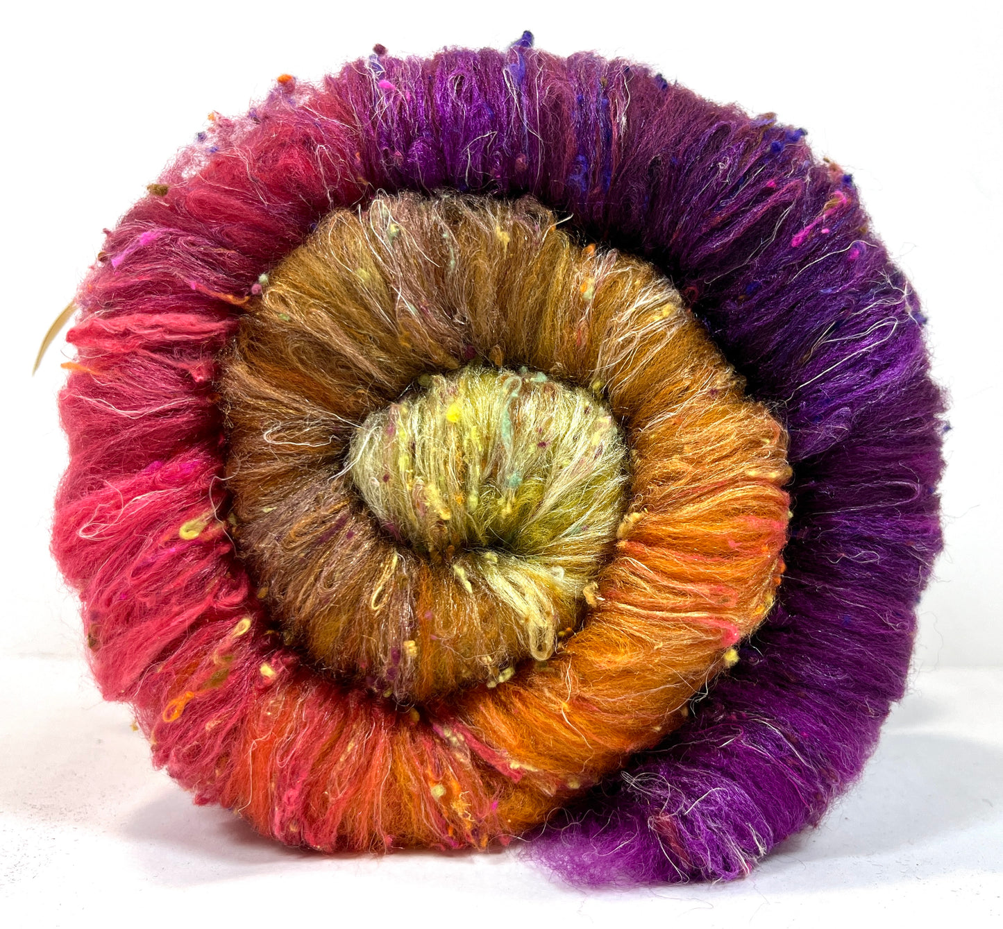 Curried Beets Batt 1231-02 - 2.8 oz Polwarth wool, silk, noils, spinning fiber, drumcarded, handspinning, nuno, felting wool