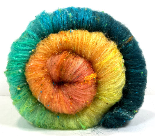 Ironic Grooves Batt 1215-03 - 2.6 oz Cormo wool, silk, noils, spinning fiber, drumcarded, handspinning, nuno, felting wool
