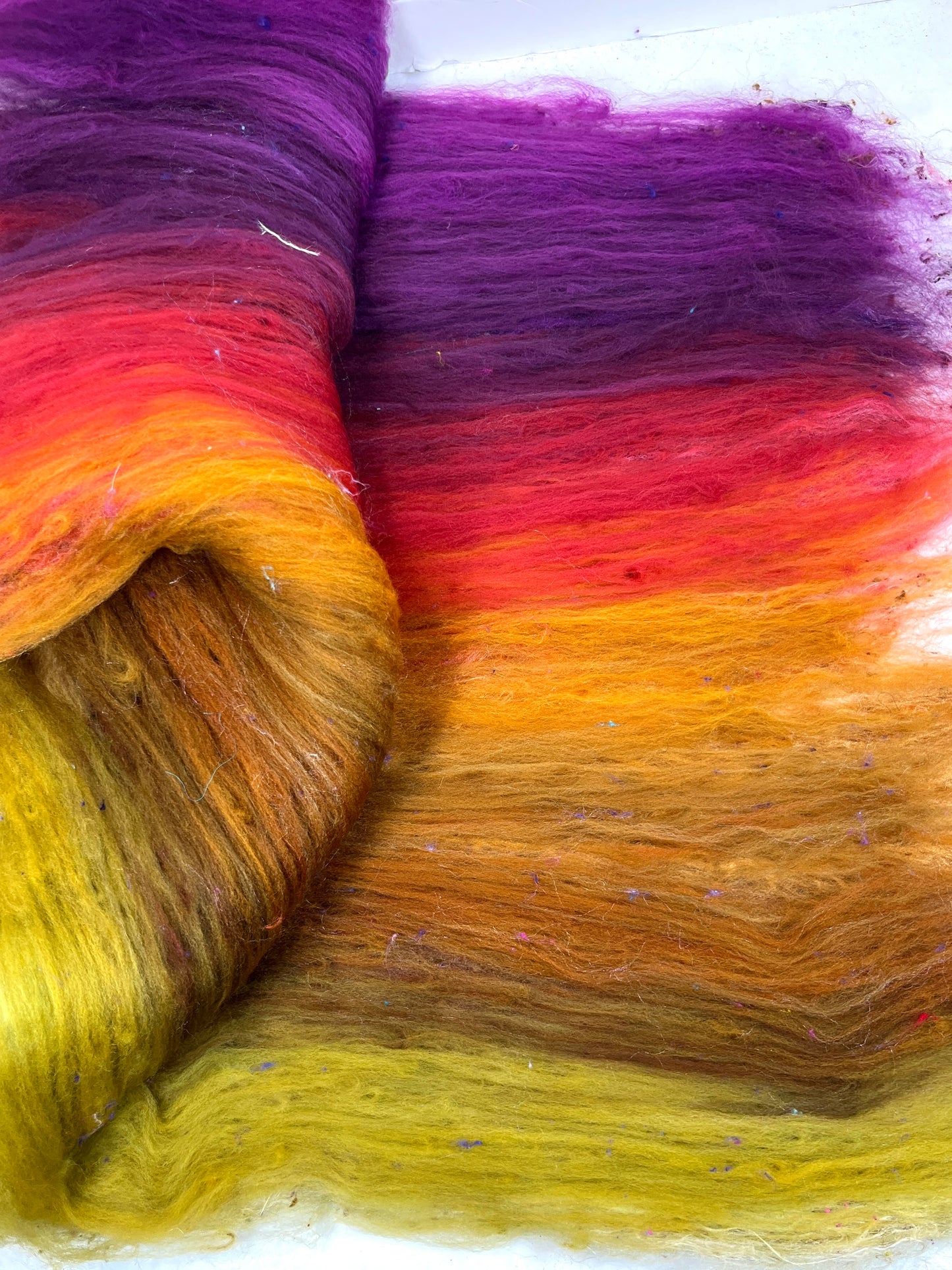 Curried Beets Batt 1231-01 - 2.7 oz Polwarth wool, silk, noils, spinning fiber, drumcarded, handspinning, nuno, felting wool