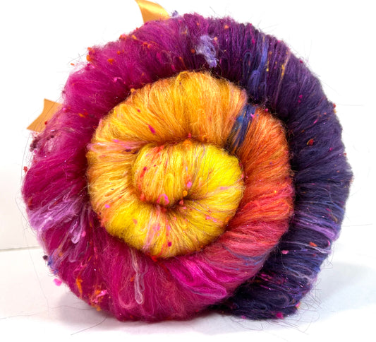 Sassy Gradient Batt 0504-07 - 2.8 oz Polwarth wool, silk, noils, spinning fiber, drumcarded, handspinning, nuno, felting wool