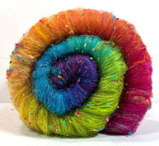 Plumeria Batt 0404-05 - 2.7 oz Corriedale wool, silk, noils, spinning fiber, drumcarded, handspinning, nuno, felting wool