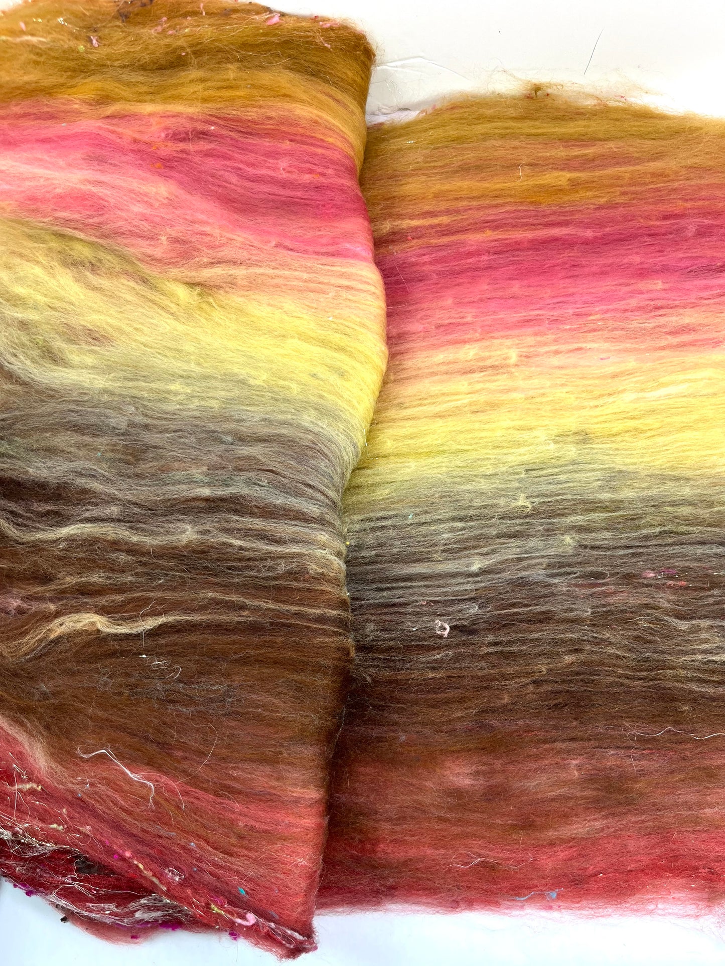 Old Rose Batt 0901-01 - 3.9 oz Polwarth wool, silk, noils, spinning fiber, drumcarded, handspinning, nuno, felting wool