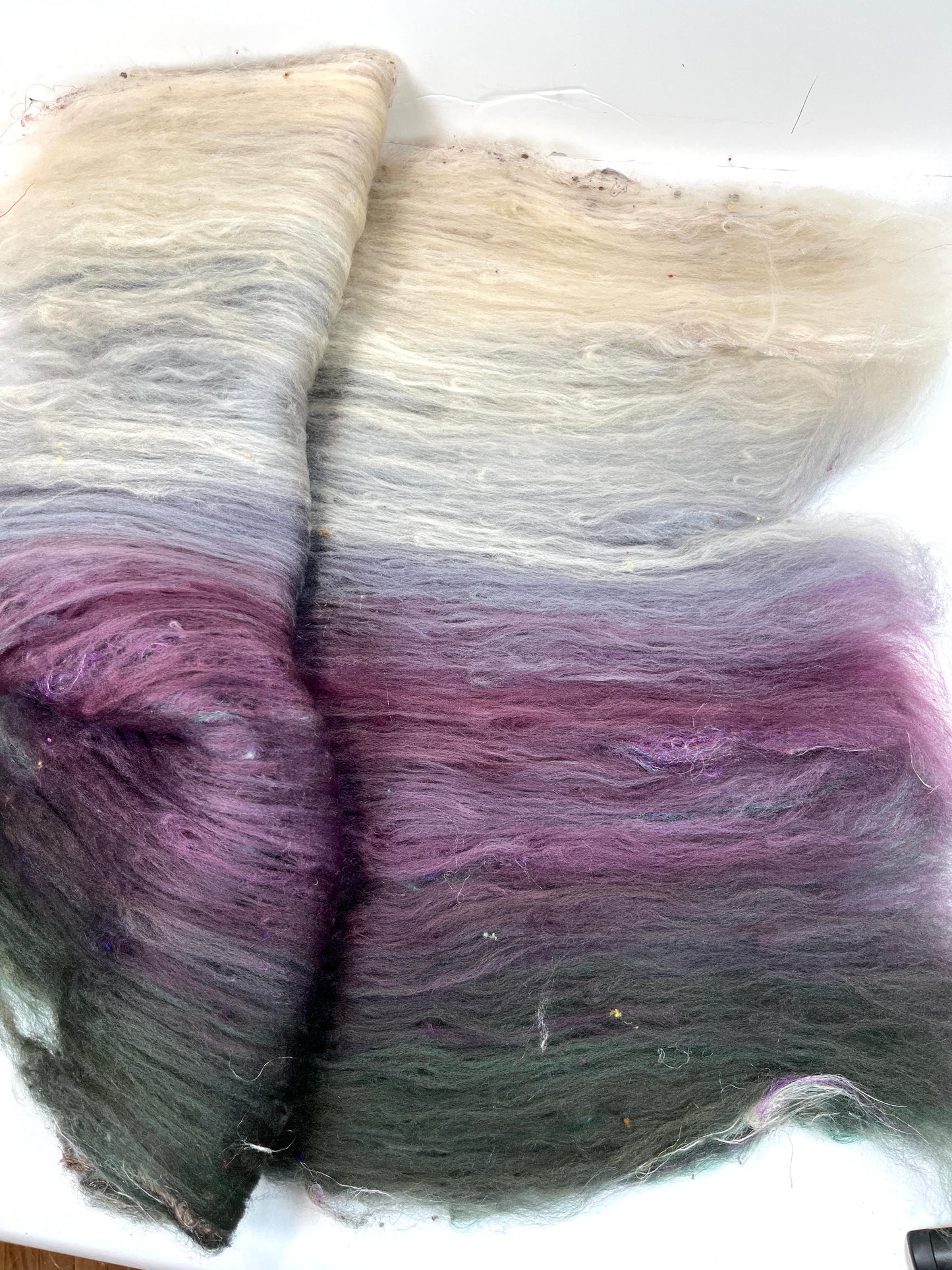 Morning Fog Batt 0104-01 - 2.6  Polwarth wool, silk, noils, spinning fiber, drumcarded, handspinning, nuno, felting wool